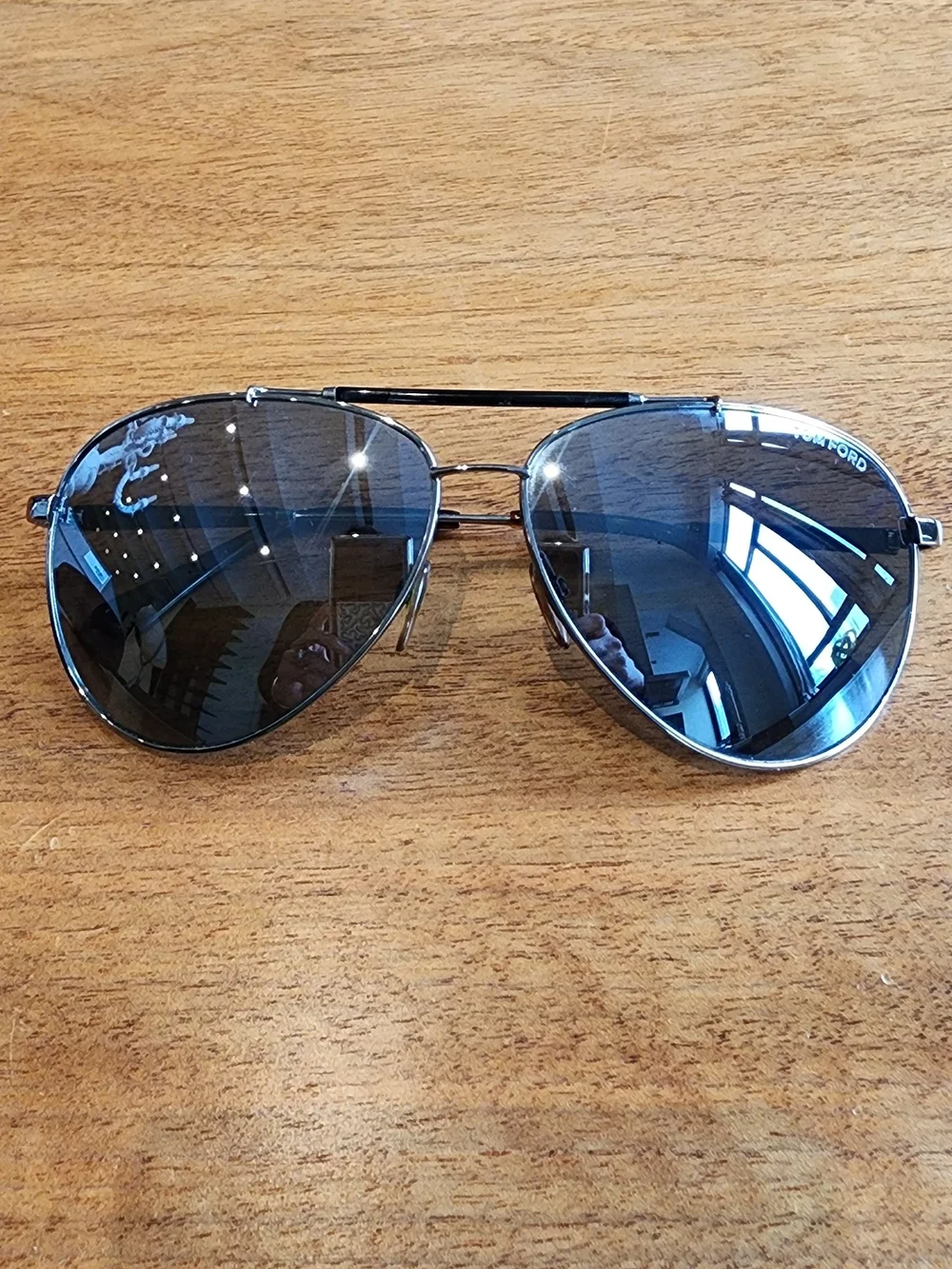 Tom Ford Silver Aviator Sunglasses with Reflective Mirrored Lenses