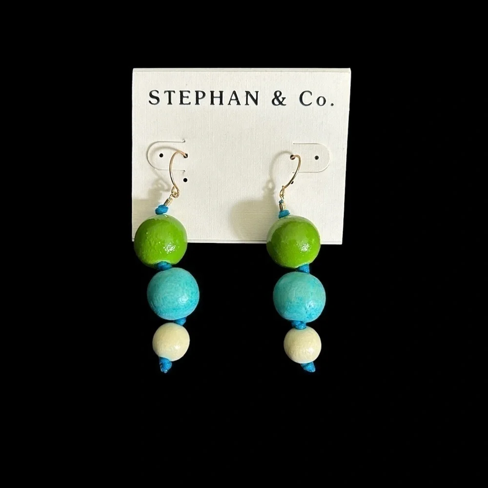 Stephan & Co. Wooden Three Bead Drop Earrings in This Seasons Trending Colors