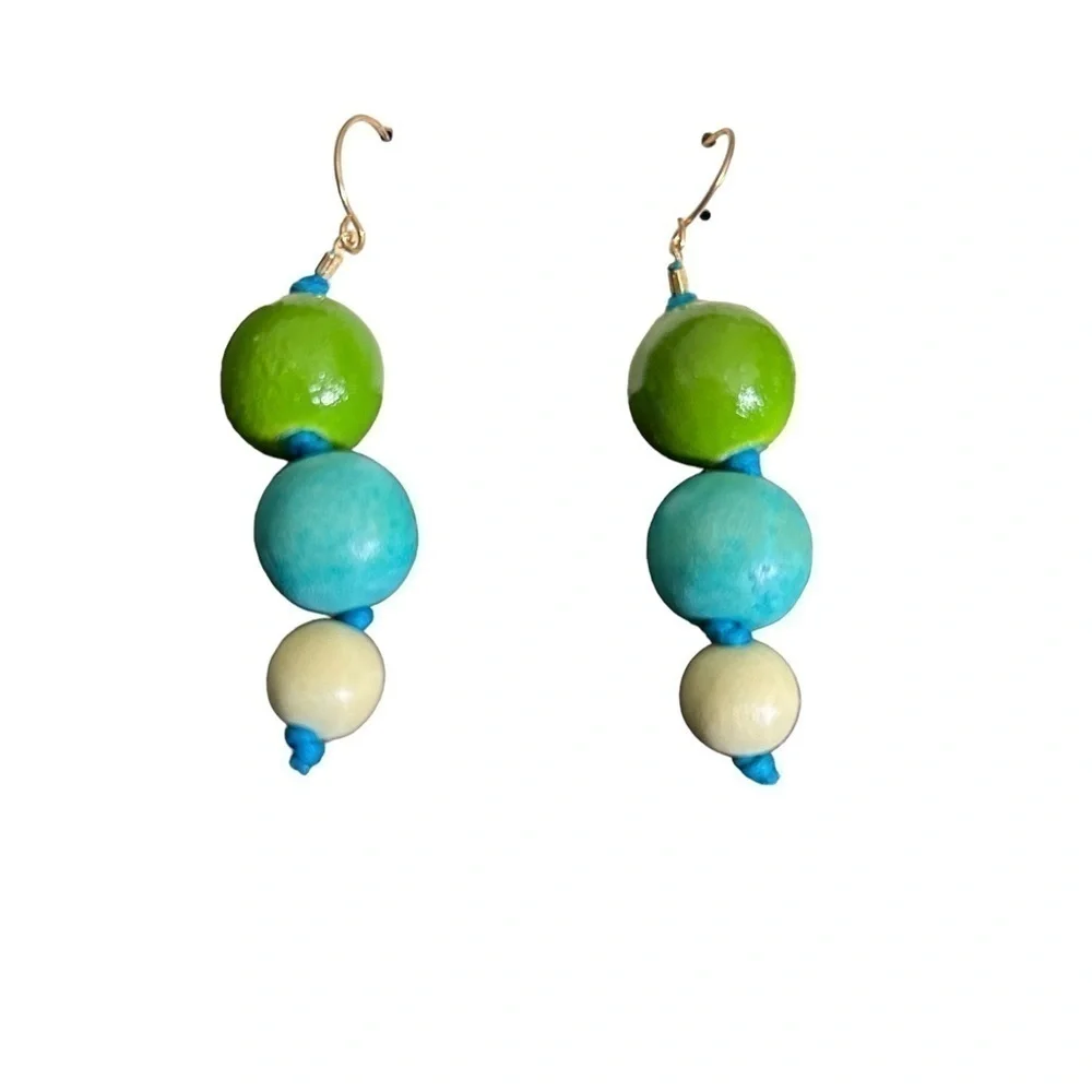 Stephan & Co. Wooden Three Bead Drop Earrings in This Seasons Trending Colors