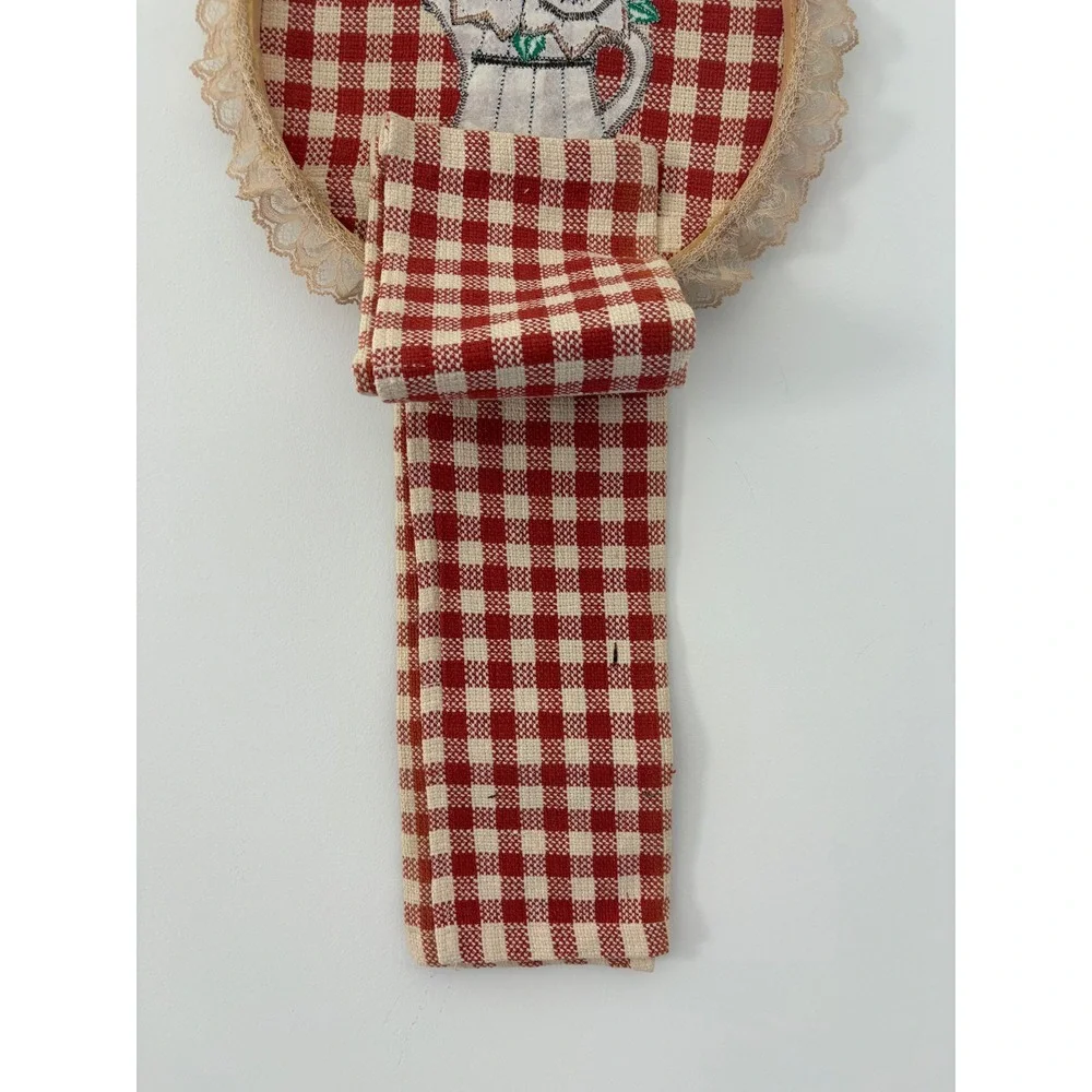 Handmade Sunflower Gingham Kitchen Towel Holder Set Orange Lace Trim Farmhouse