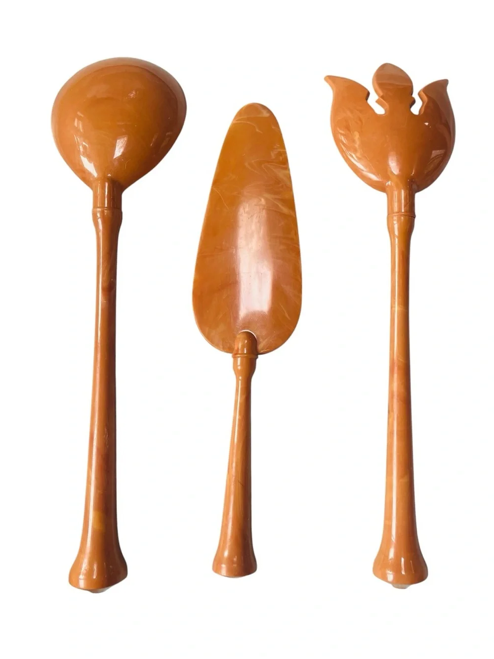 Set Vintage Butterscotch Marbled Melamine Large Serving Utensils