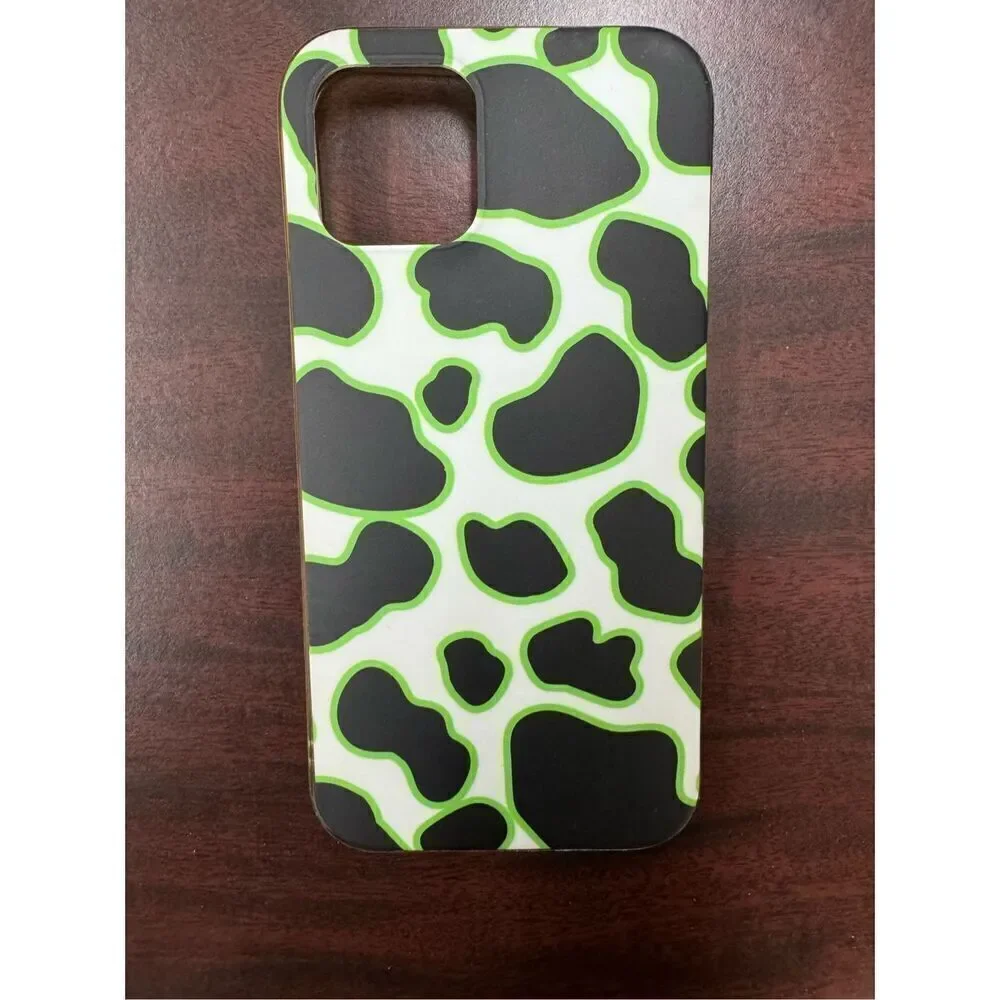 Cow Print with Green IPhone 12 Phone Case