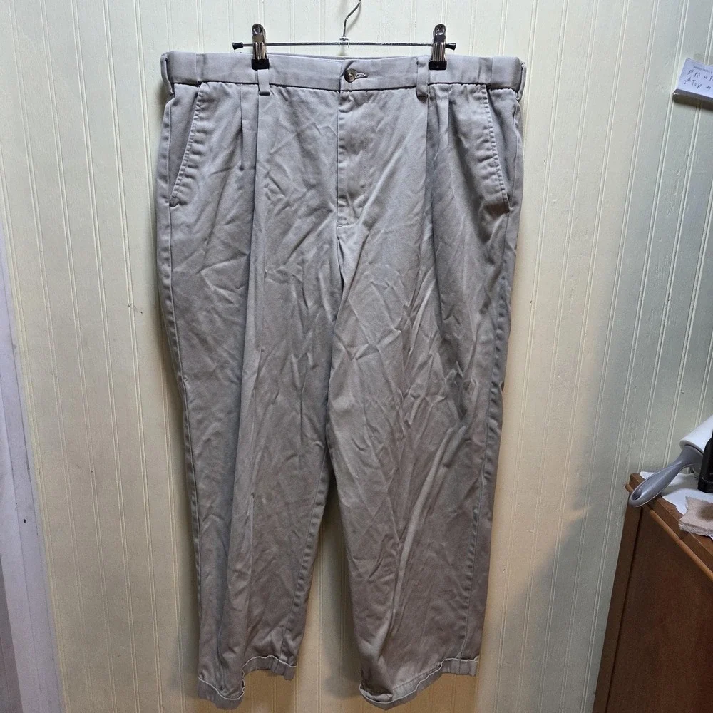 George Pants Mens 38x28 Barley Pleated Classic‎ Fit Chino Cotton Casual