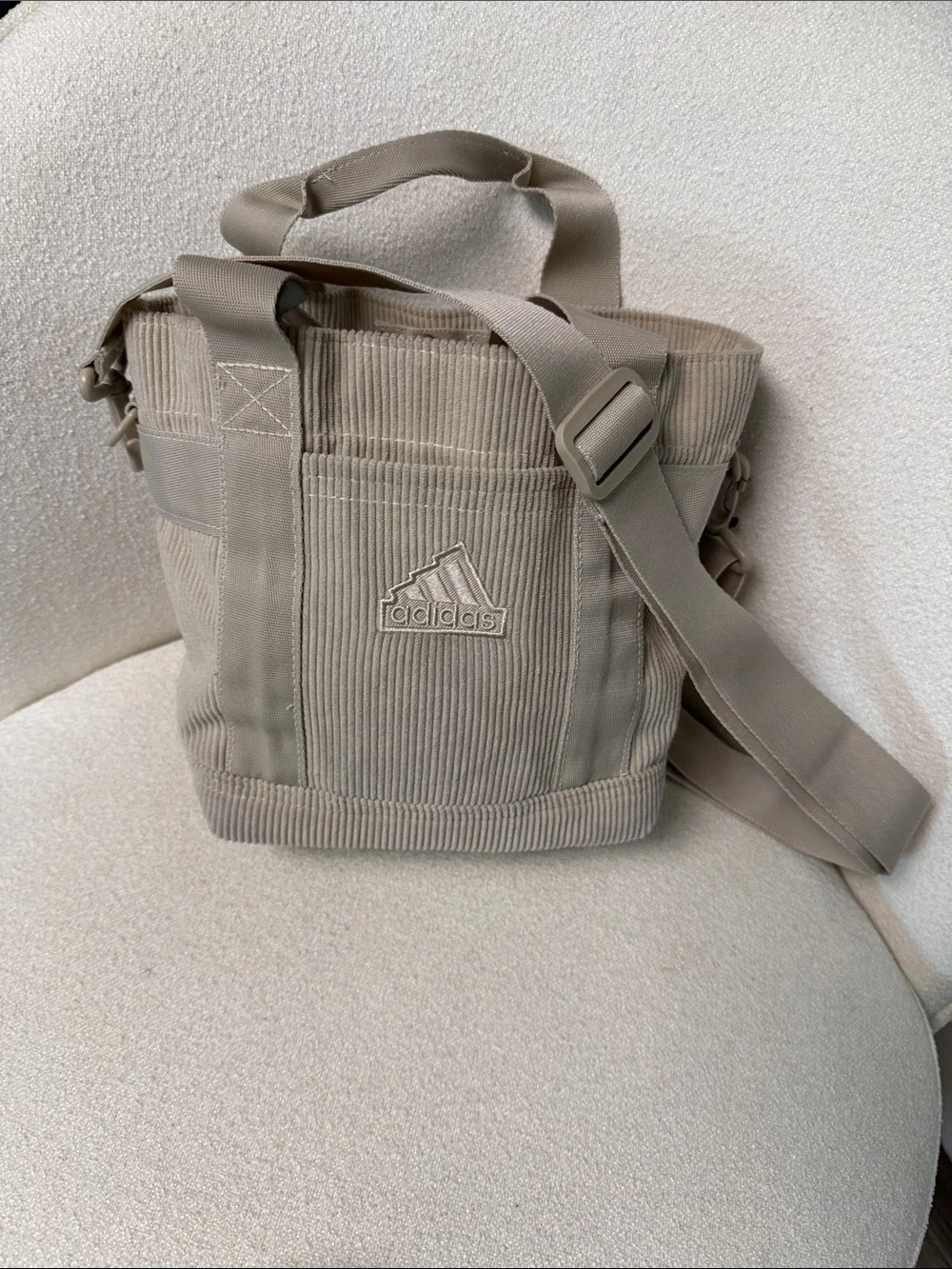 adidas Men’s Beige Corduroy Messenger Crossbody Bag