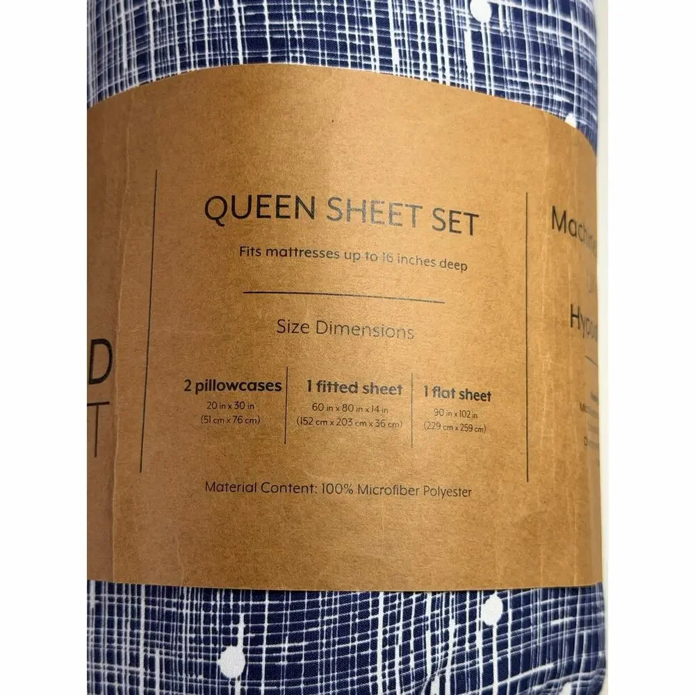 NEW! Casual Comfort iEnjoy QUEEN 4PC Premium Polka Dot Pattern Sheet Set Navy