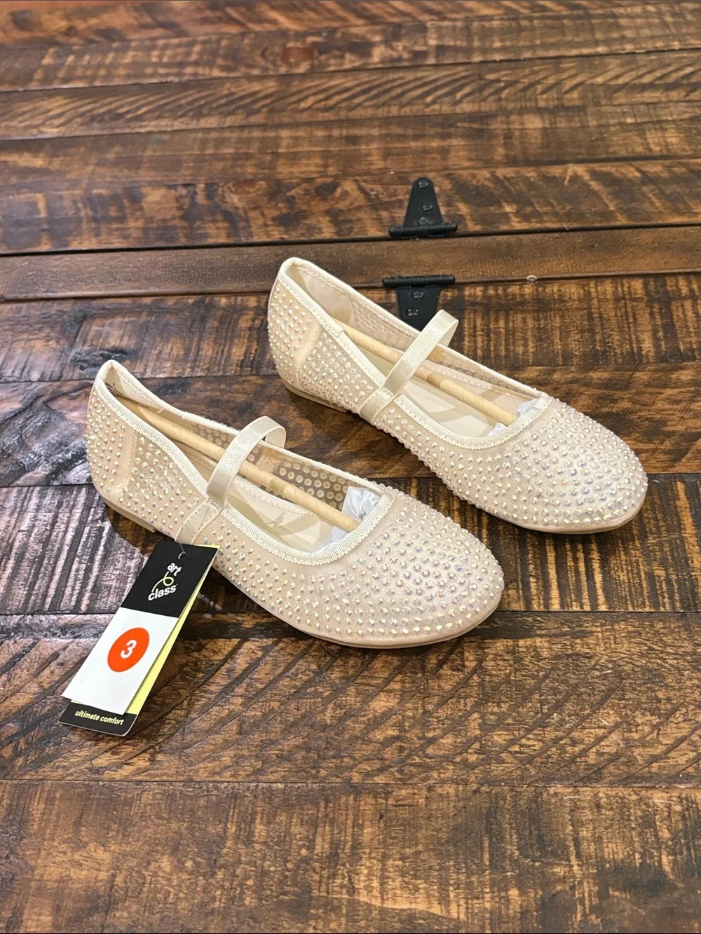 art class Girls Cream Rhinestone Mary Jane Dress Shoes