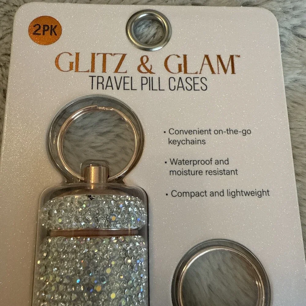 NEW Glitz & Glam Travel Pill Cases Clear Rhinestone with Keychain Viral TikTok