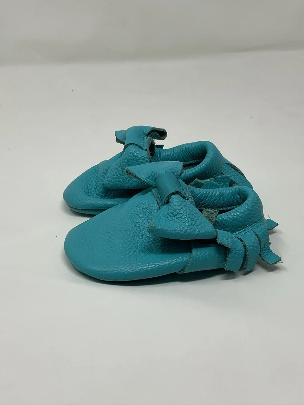 Baby Teal Soft Leather Moccasins with Bow