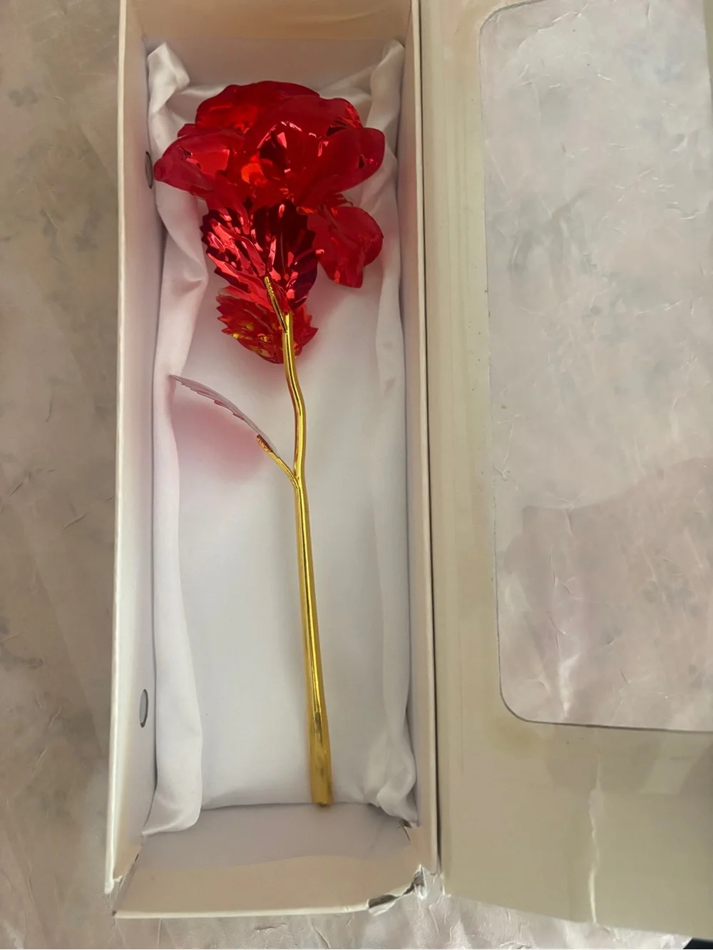 Red and Gold Decorative Rose Stem - Home Accents
