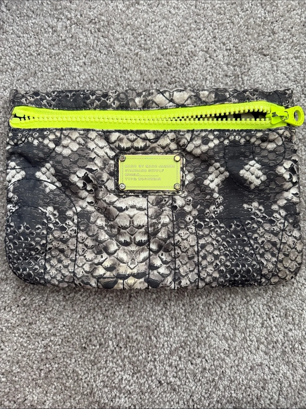 Marc by Marc Jacobs Neon Yellow Trim Snake-Print Pouch