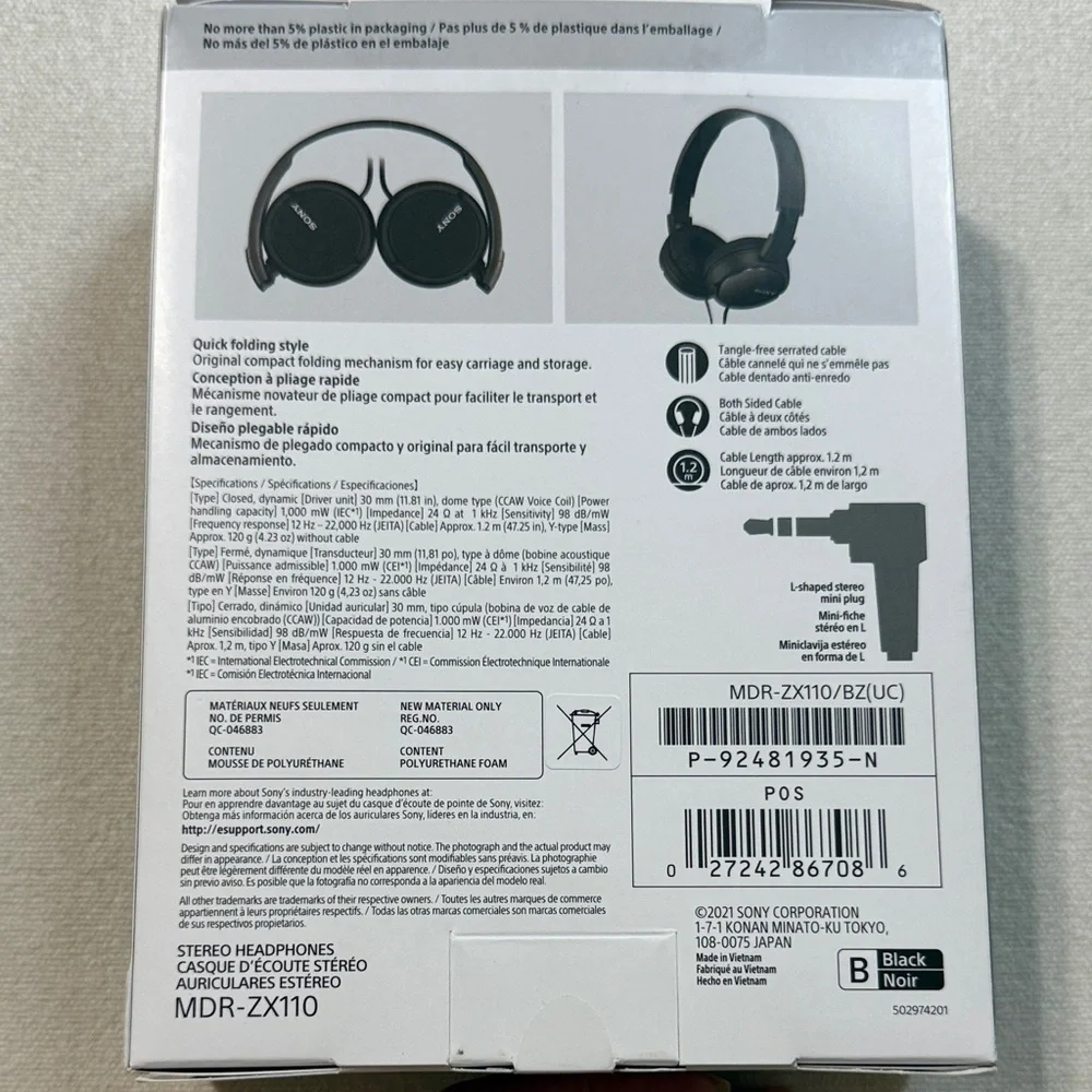 Sony MDR-ZX110 Black Stereo Headphones
