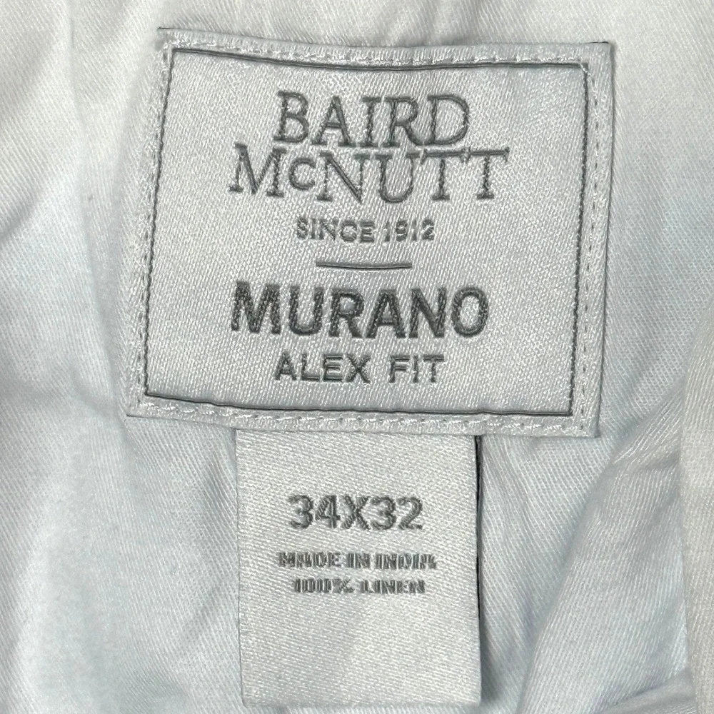 Murano Baird McNutt Irish Linen Pants Mens 34x32 Blue White Striped Alex Fit