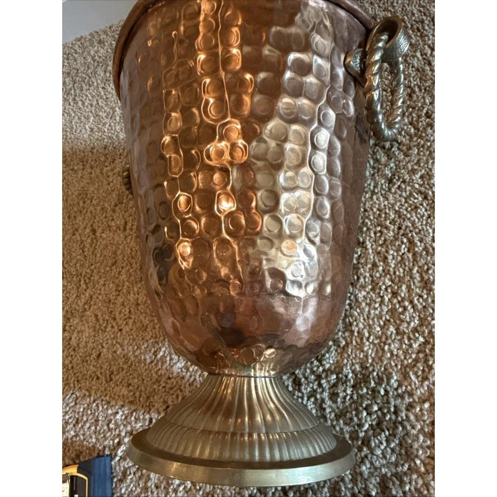 Vintage Hammered Copper & Brass Ice Champagne Bucket Rope Handles
