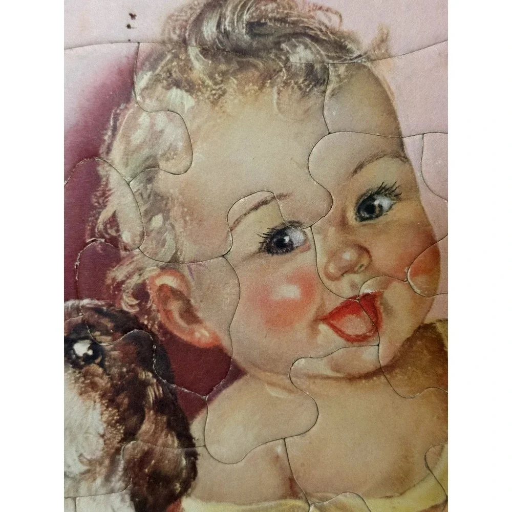 Vintage Bedtime Prayer & Charlotte Becker Baby Puppy Cardboard Tray Puzzles Set