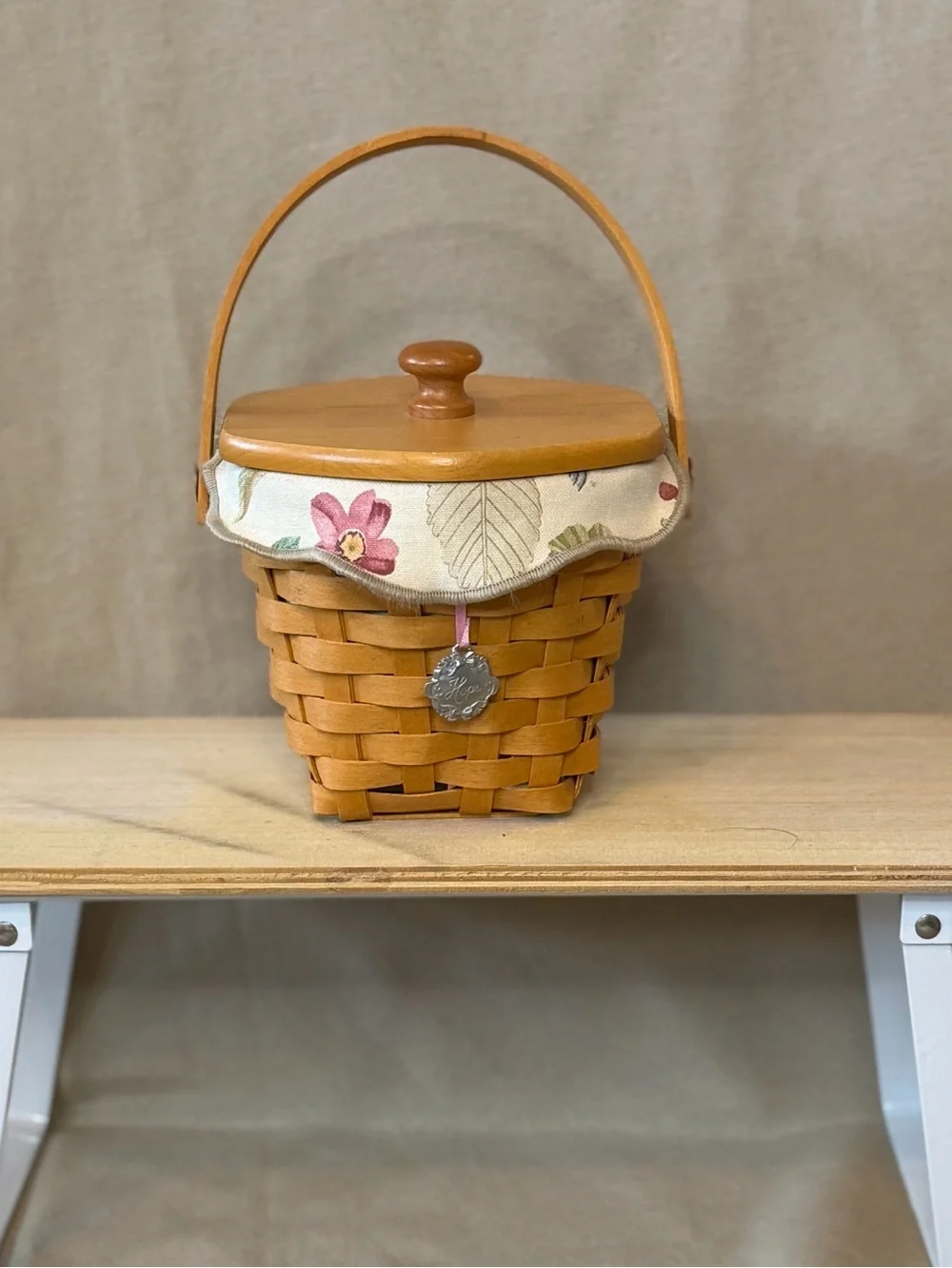 Woven Picnic Basket Floral Liner and Lid - Honey Brown American Cancer Society
