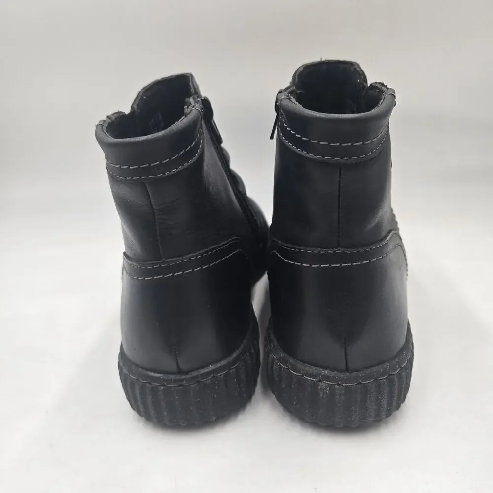 Clarks Collection Caroline Black Leather Ruched Ankle Boots, Flat, Size 11 M