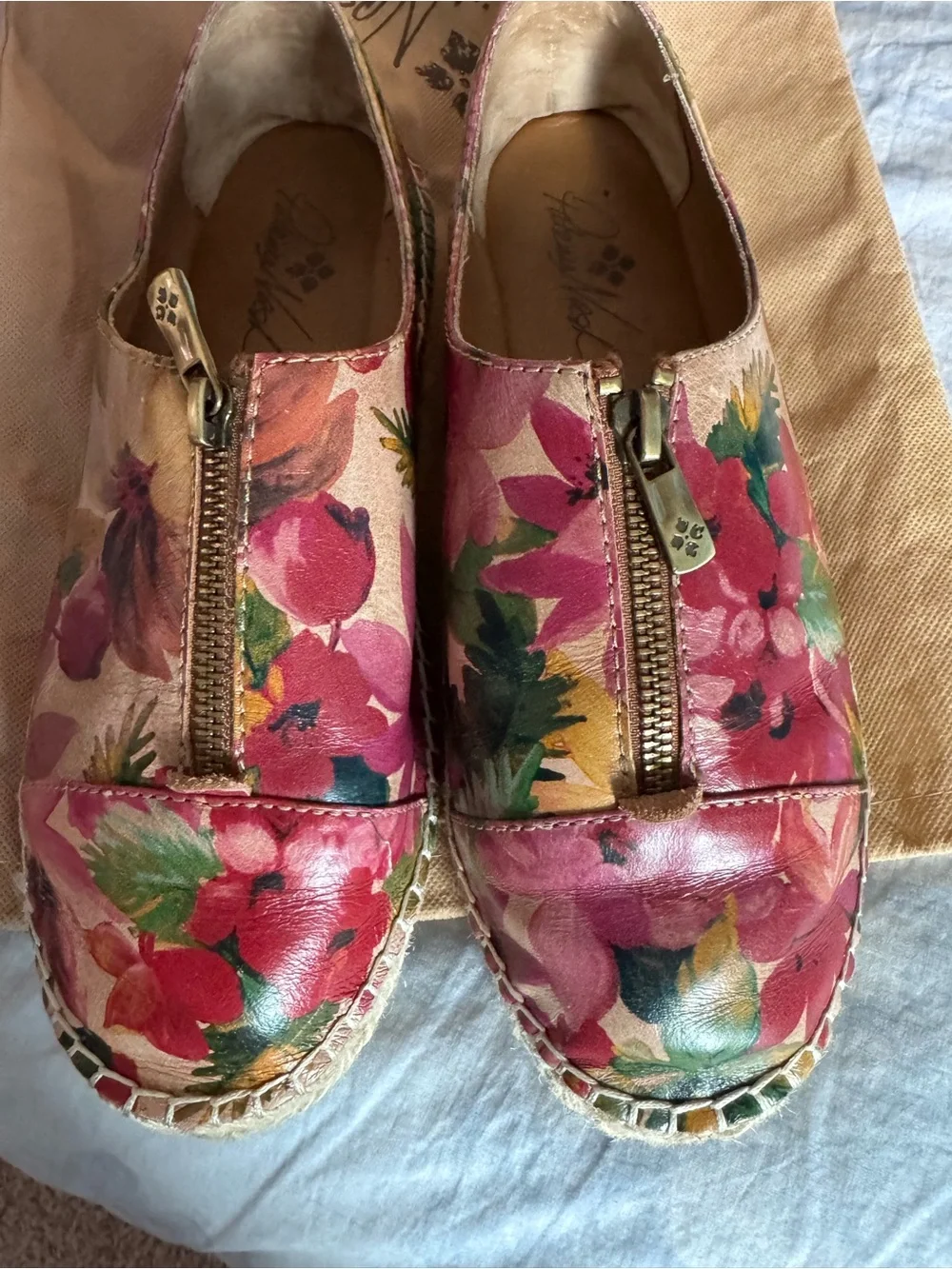 Patricia Nash Floral Pink Leather Espadrilles with Zipper