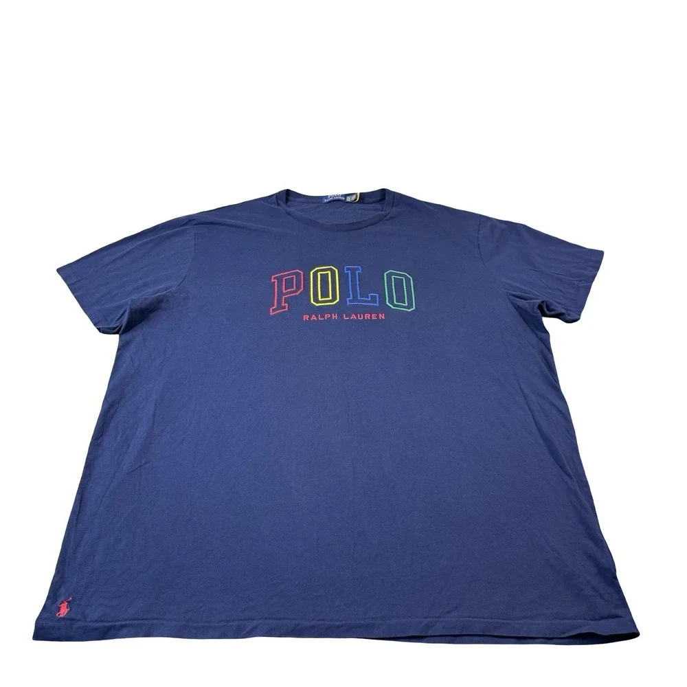 Polo Ralph Lauren Navy Multicolor Embroidered Spellout T Shirt Size 3XLT