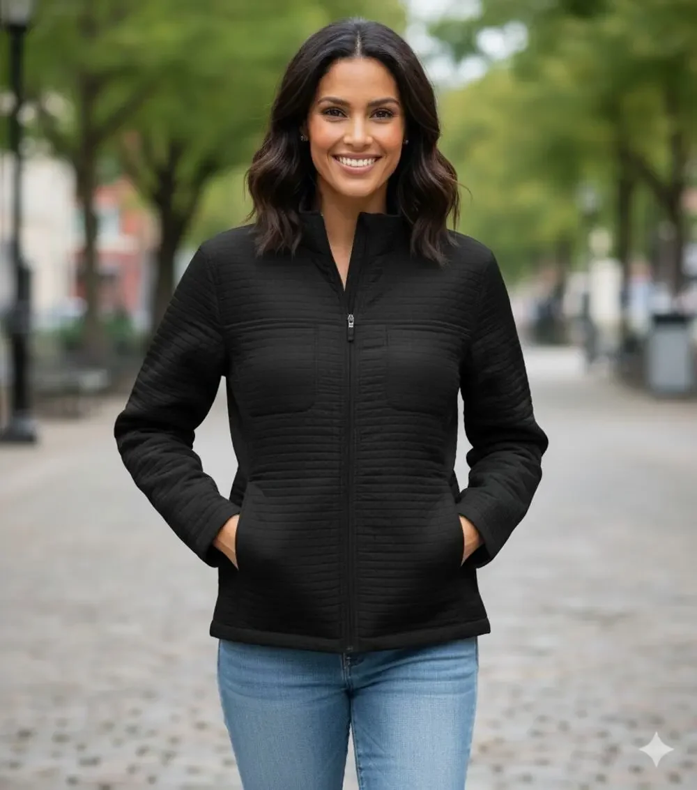 Chico's 1 Women Medium Black Quilted Pocket Lightweight Full Zipper jacket