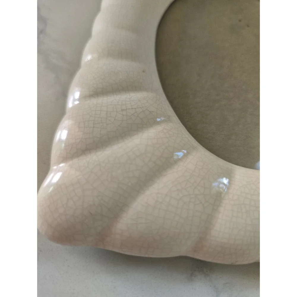 Vintage Ceramic Floral Picture Frame Scalloped‎ Edge Crazed Glaze Oval Opening
