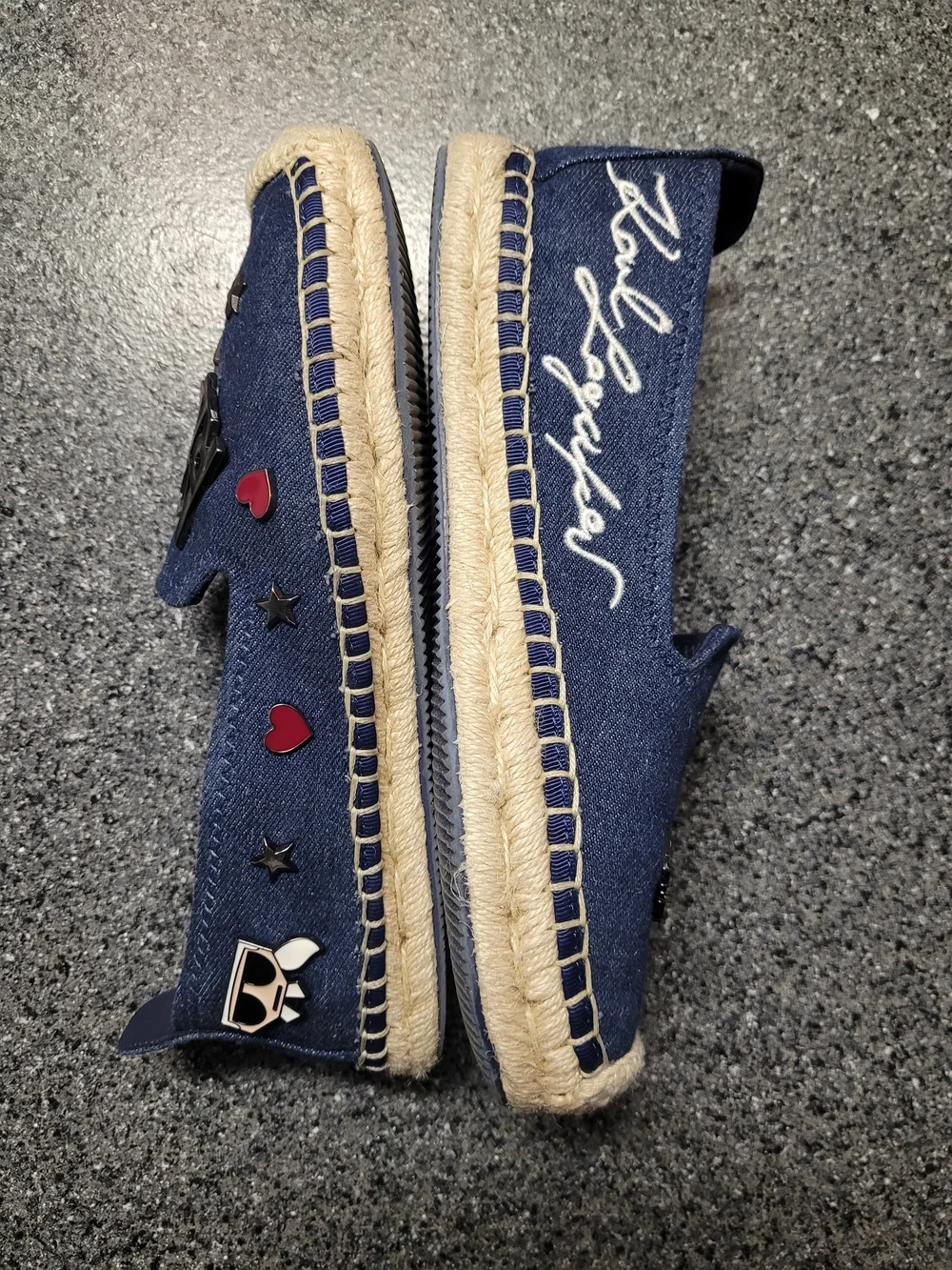 Karl Lagerfeld Denim Espadrille Flats with Fun Charms - Denim Size 7