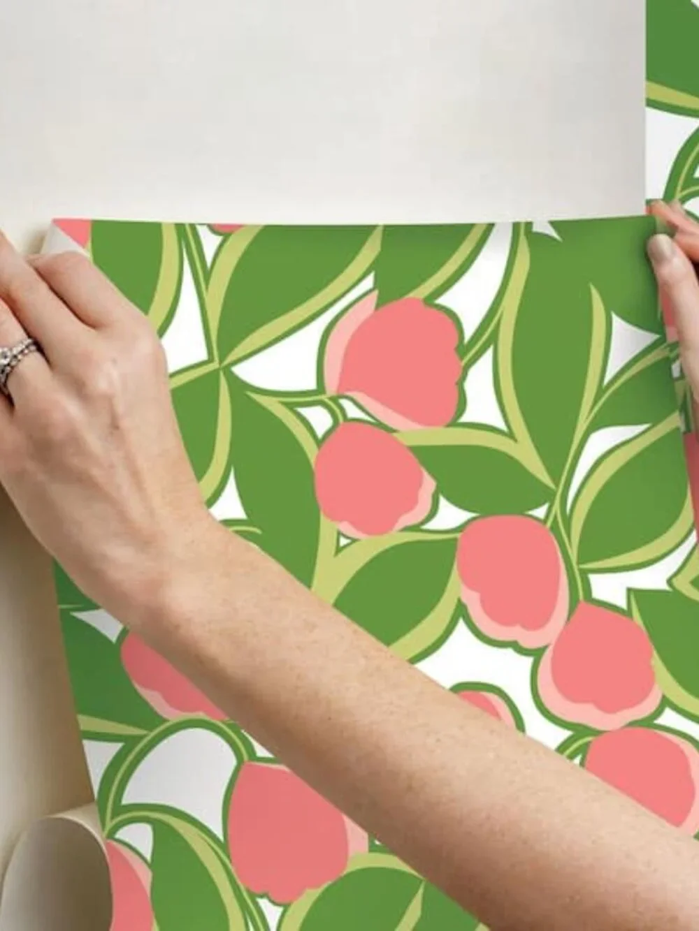 NEW NuWallpaper x Megan Carter Talia Green Peel and Stick Green Peach Wallpaper