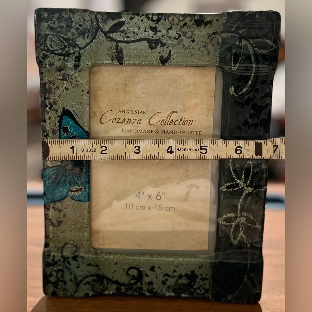 Angelstar Cozenza Frame Fused Glass Blue Butterfly Photo Frame & Floral 4x6