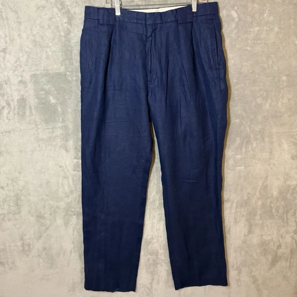 Polo Golf Ralph Lauren Men's Navy 100% Linen Pants Size 36L Long Tall