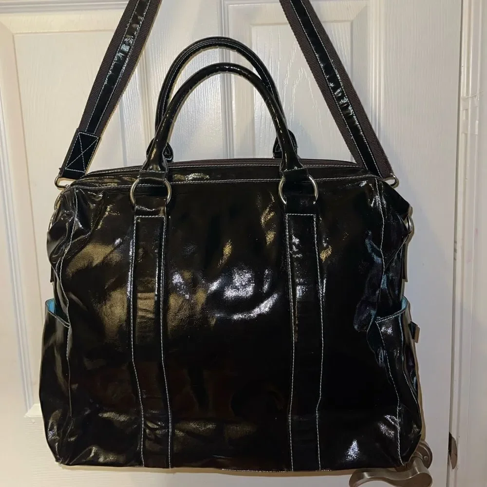 Urban Junket Black patent coated Canvas extra large JB laptop tote/shoul…
