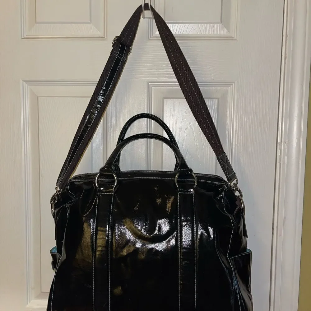 Urban Junket Black patent coated Canvas extra large JB laptop tote/shoul…