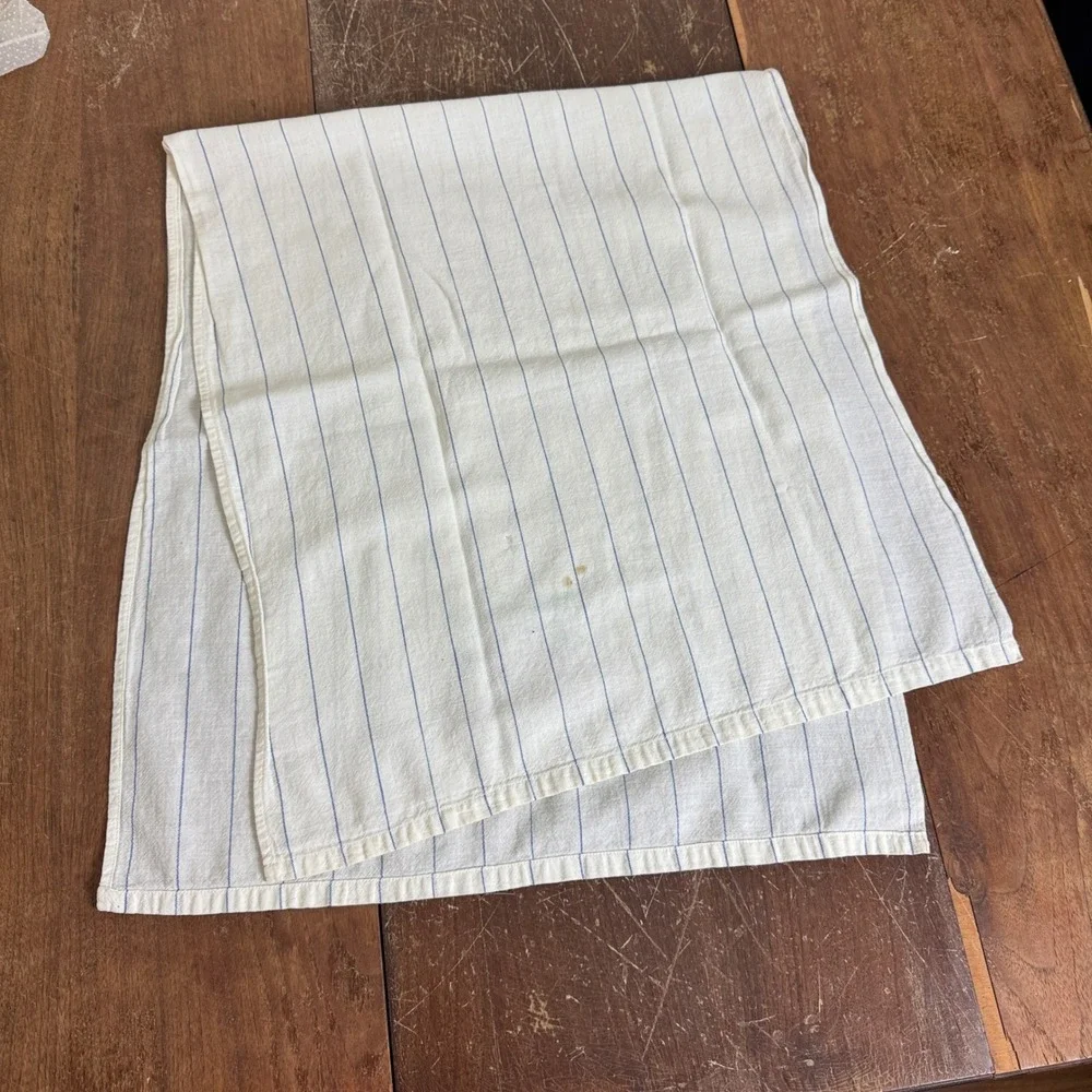 Vintage Blue Stripe Cotton Table Runner Kitchen‎ Hand Towel Embroidered Peppers