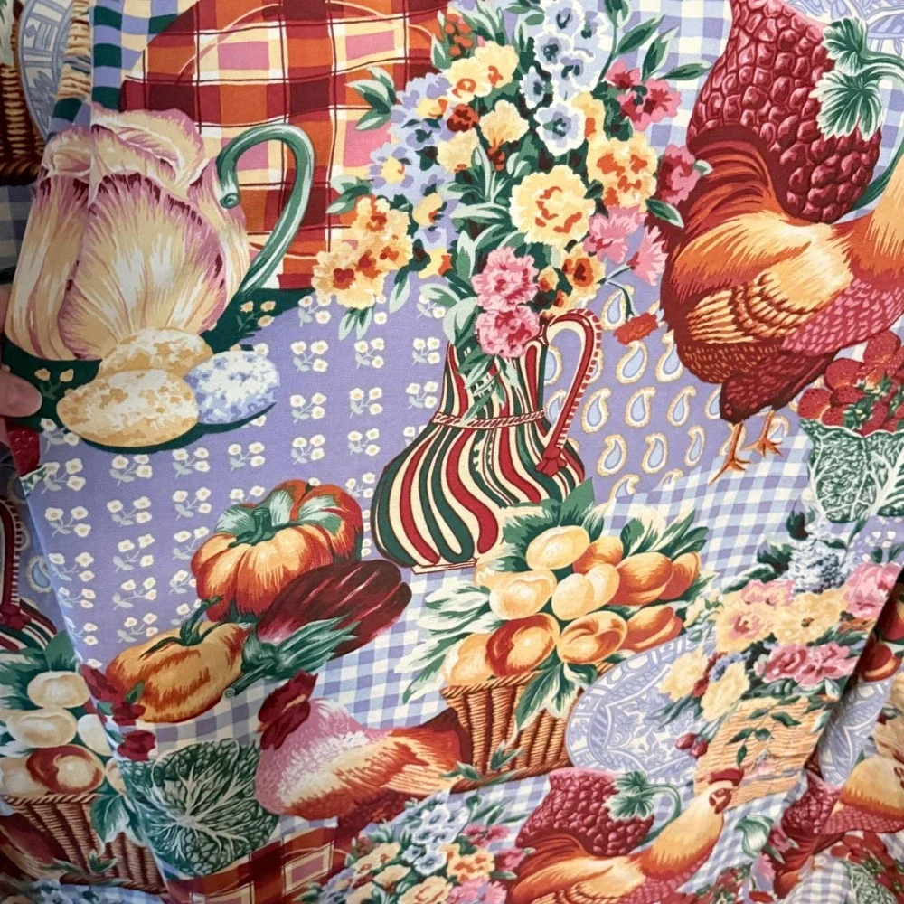 Vtg Rooster Farmhouse Tablecloth cotton Set‎ 50x64 Country Cottagecore set of 2