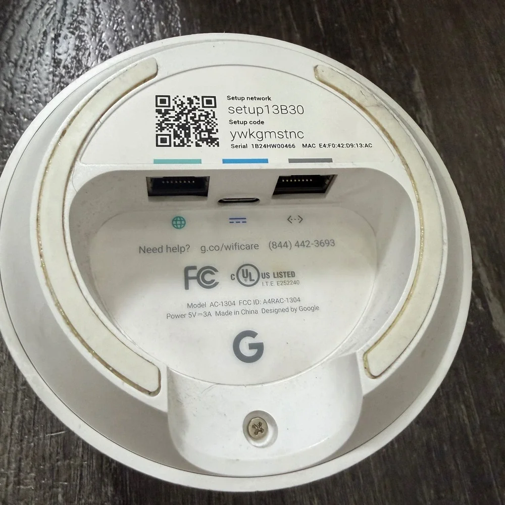 Google Wifi Mesh Router AC-1304 White Dual-Band Gigabit Ethernet No Cord