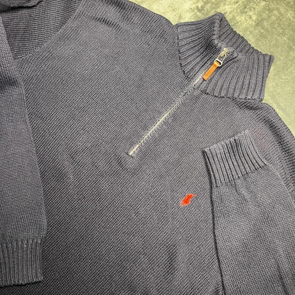 Vintage Polo Ralph Lauren 1/4 Zip Knit Sweater Men's XXL Navy 100% Pima Cotton