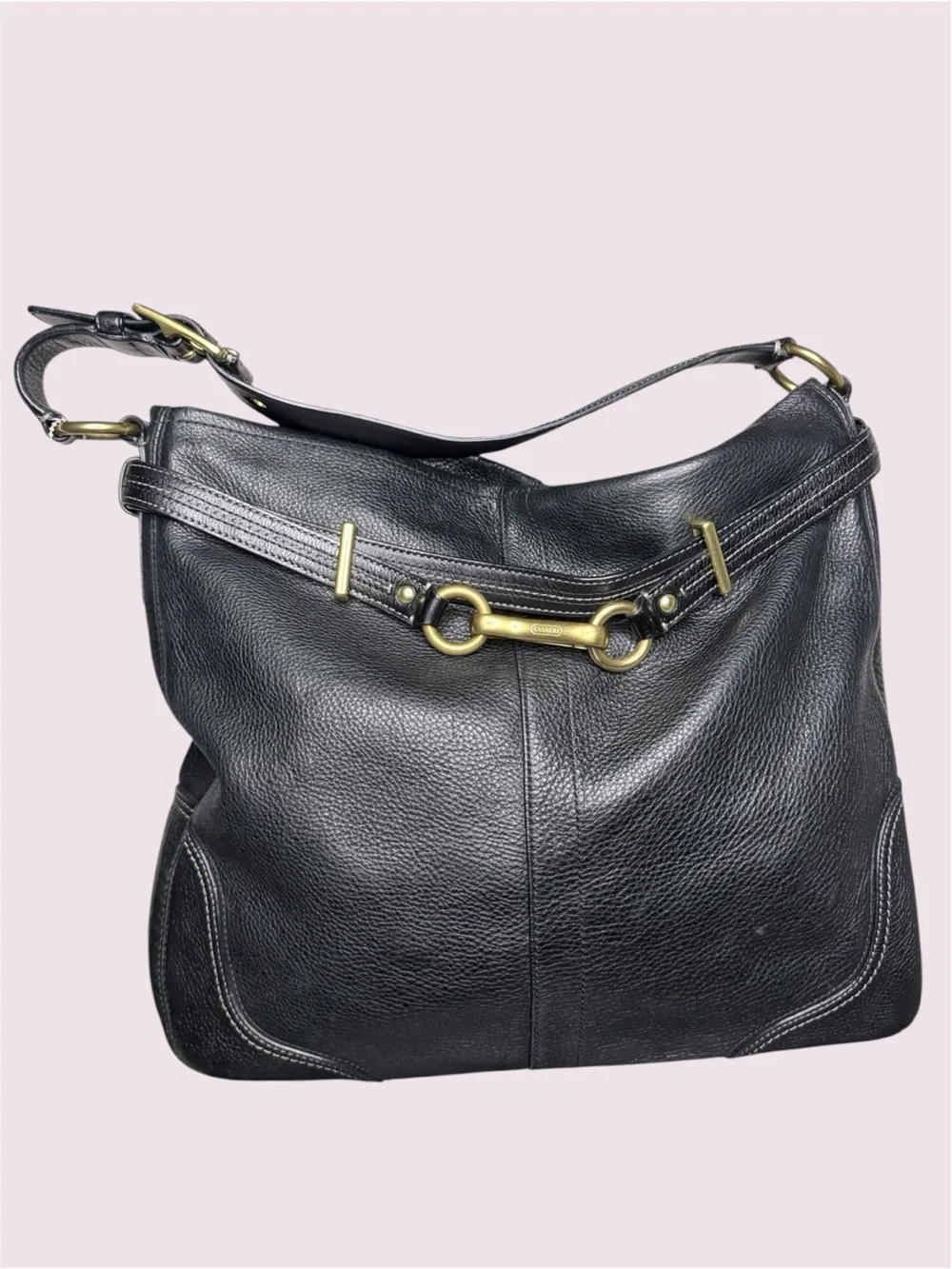 COACH D0869-12460 Women's HAMPTON Boho Satchel Buckle Shoulder Leather Bag Black