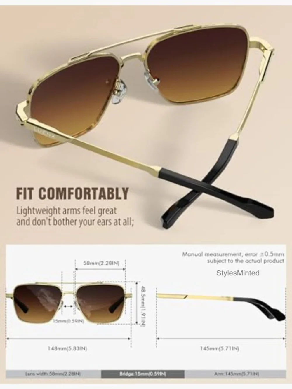 Polarized Aviator Sunglasses UV400 Protection Driving 58mm