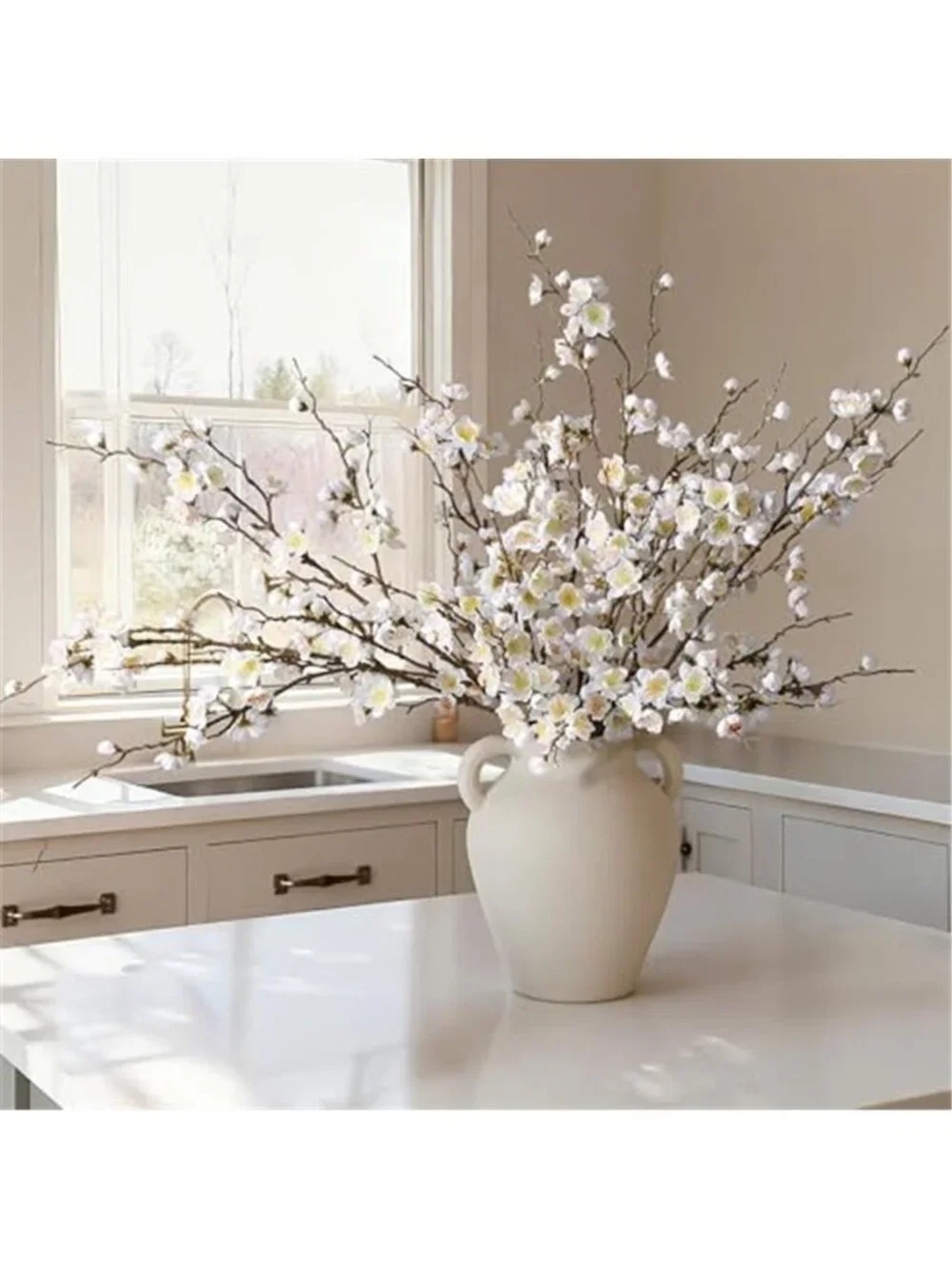 Artificial Cherry Blossom Branches Faux Silk Flowers 6 Pack Wedding Decor White