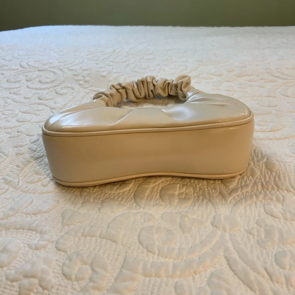 JW PEI Gabbi Ruched Small Hobo Vegan Faux Leather Wrist Handbag Ivory Neutral