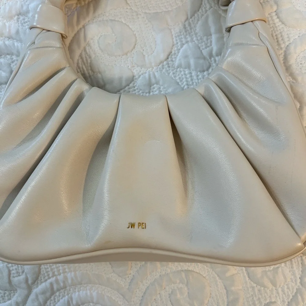 JW PEI Gabbi Ruched Small Hobo Vegan Faux Leather Wrist Handbag Ivory Neutral