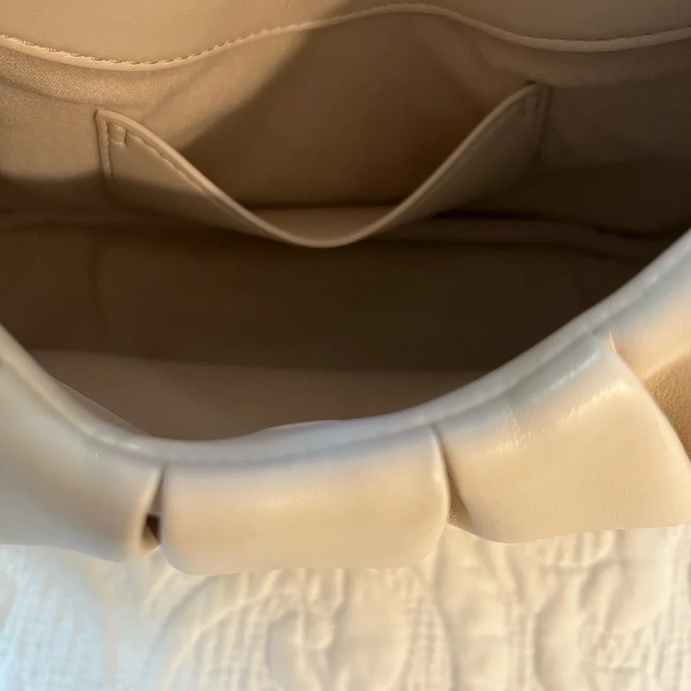 JW PEI Gabbi Ruched Small Hobo Vegan Faux Leather Wrist Handbag Ivory Neutral