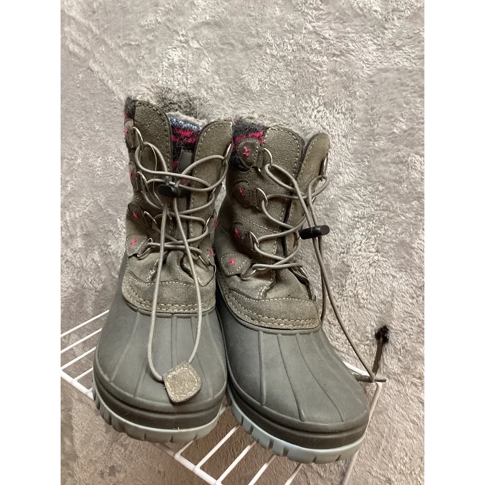 Kids Winter Boots Size 2 Grey Pink Insulated‎ Waterproof Snow Boots