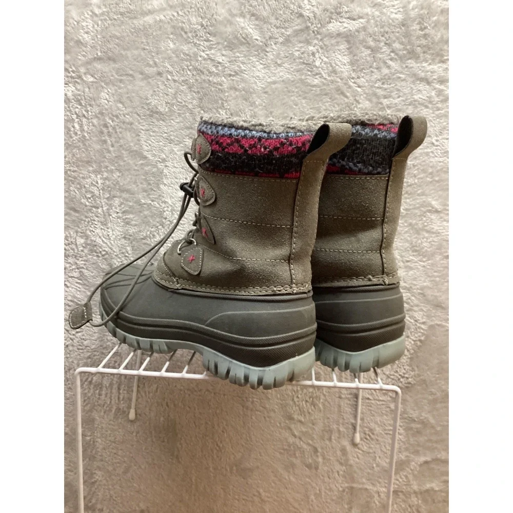 Kids Winter Boots Size 2 Grey Pink Insulated‎ Waterproof Snow Boots