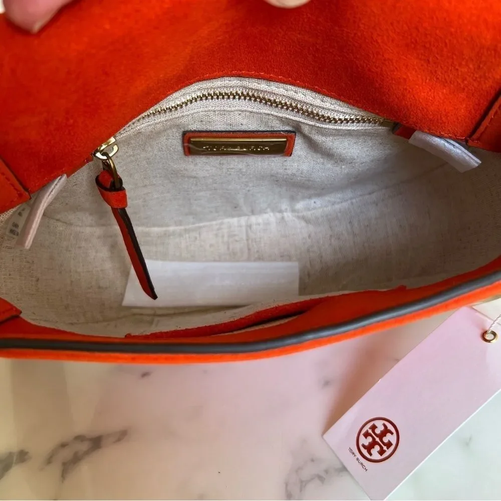 NWT Tory Burch Tassel Mini Saddle Bag Pure Orange Suede Leather Crossbody