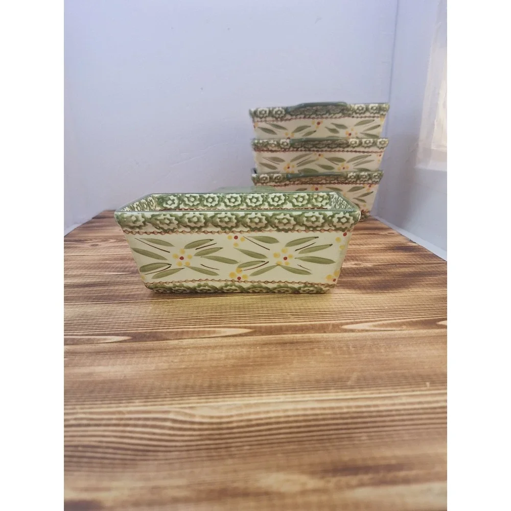 Temptations by Tara Old World Green Set 4‎ Rectangle Ramekins 15 oz 6.5x3x2.5