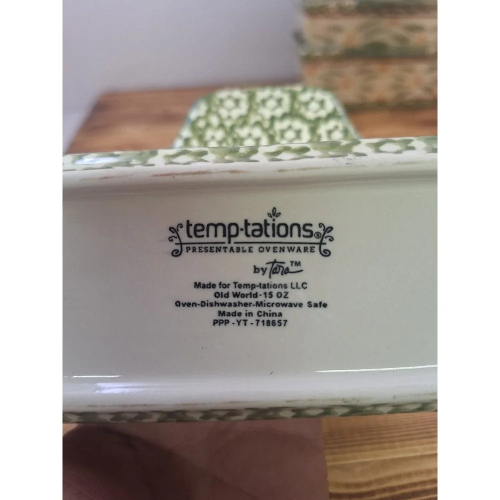 Temptations by Tara Old World Green Set 4‎ Rectangle Ramekins 15 oz 6.5x3x2.5