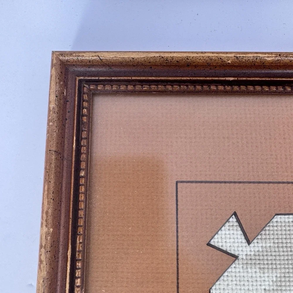 Framed Hand Stitched Needlepoint Southwest Scene Wall Art Brown Frame‎ 14x15