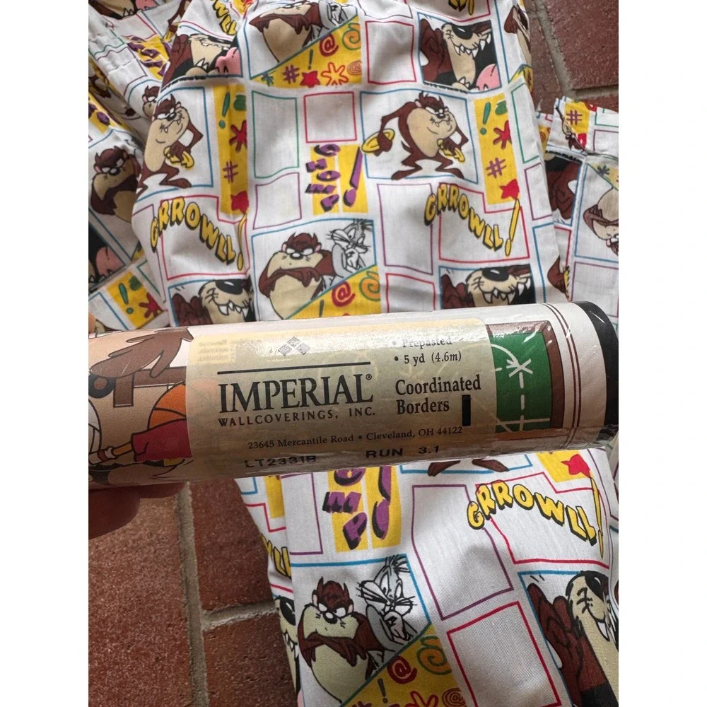 Vintage Looney Tunes Taz Curtain Panel and‎ Space Jam Wallpaper Border Set 90s