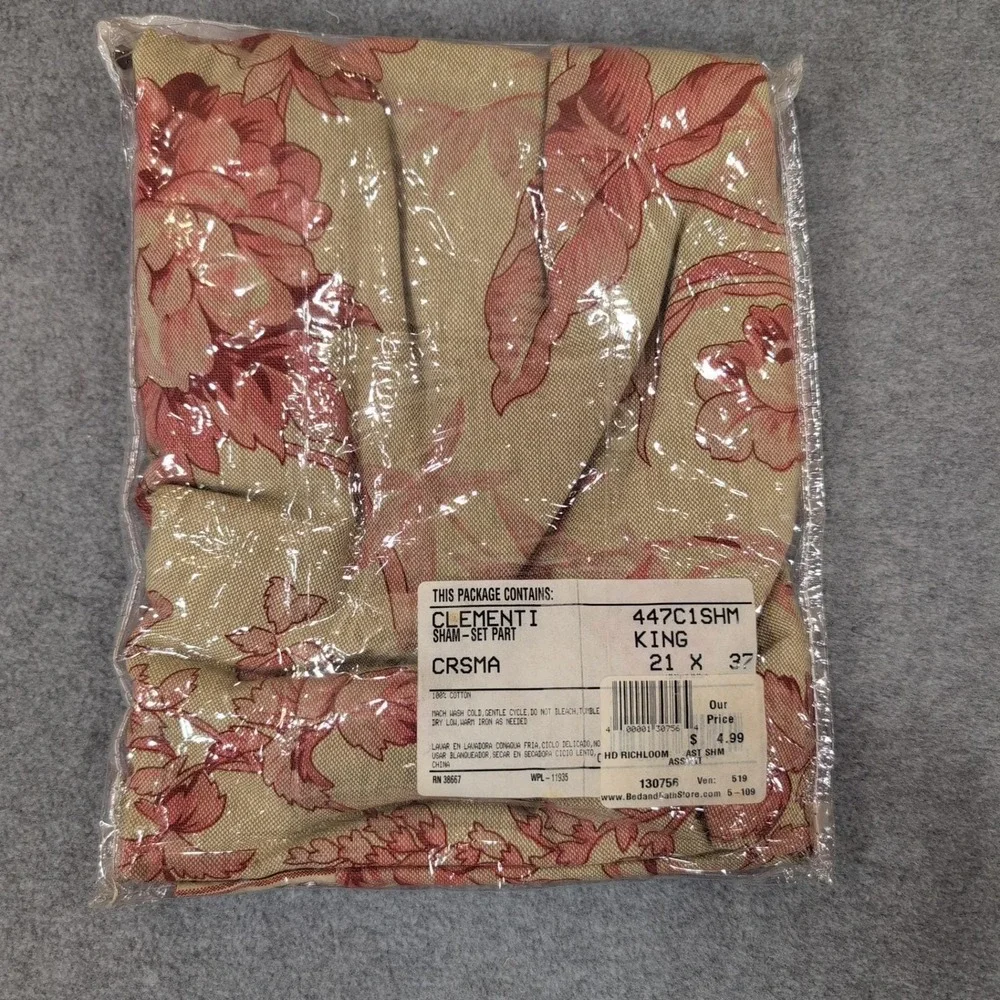 Vintage Clementi Crsma King Sham Part Beige Red Floral Bedding‎ Home Decor