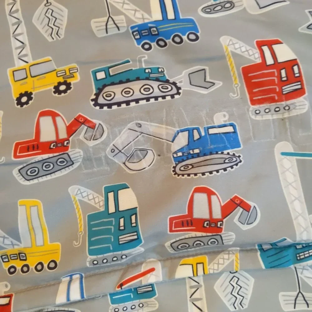 Pottery Barn Kids Gray Construction Print Nap Mat with Red, Blue, Yellow Accents