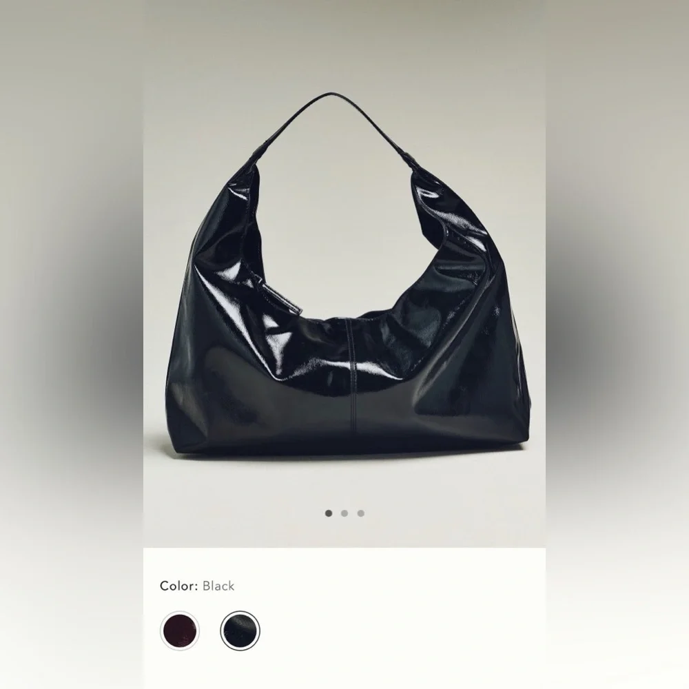 NWT new Anthropologie shiny faux patent leather tote bag purse black